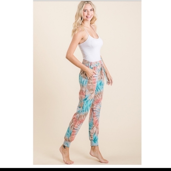 Rainbow Tie Dye Joggers with Pockets - Picture 4 of 12